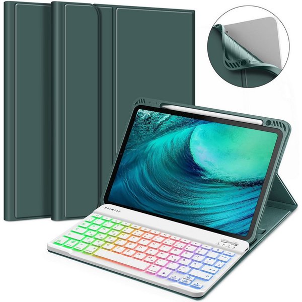 Fintie Tablet-Hülle für iPad Air 11'' M4/M3/M2(2026/2025/2024), iPad Air 5/4 Gen 2022/2020 10.9 Zoll, Keyboard mit DIY Hintergrundbeleuchtung, Deutsches QWERTZ 