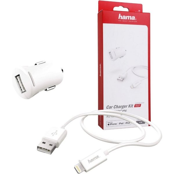 Hama KFZ Schnell-Ladekabel Lightning 2,4A 12W Smartphone-Ladegerät (MFI lizenziert USB Lade-Adapter Auto Ladegerät Schnellladung)
