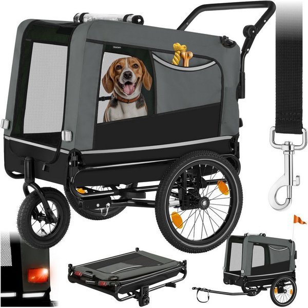 tectake Fahrradhundeanhänger Hundewagen 3in1 multifunktional mit Reflektoren, Leine und Warnfahne, mit Regenschutz, faltbar, gefedert, Belastbarkeit 40 kg, 240 