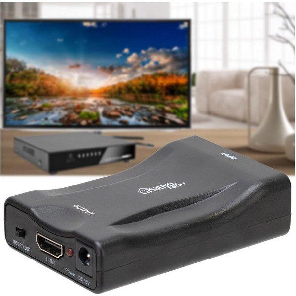 Casativo Scart zu HDMI Konverter 3W Adapter 1080p Full HD Audio Signal Wandler HDMI-Adapter SCART-Buchse, HDMI-Buchse, USB-Stromanschluss, Plug & Play, kein Tre