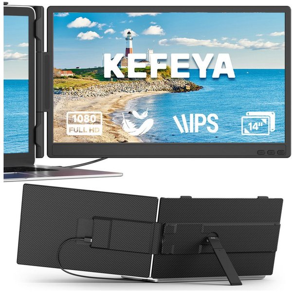 KEFEYA 14 Zoll Laptop Bildschirm Extender Portabler Monitor (36 cm/14 ", 1920x1080 px, Full HD, 60 Hz, IPS, LCD, Laptop-Bildschirmerweiterung für Mac, Windows &