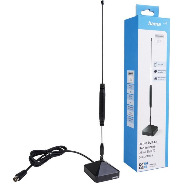 Hama DVB-T2 Aktiv Stab-Antenne 4K FULL HD TV Innenantenne, DVB-T2 Stab-Antenne 4K FULL HD TV Zimmer-Antenne für Receiver Radio