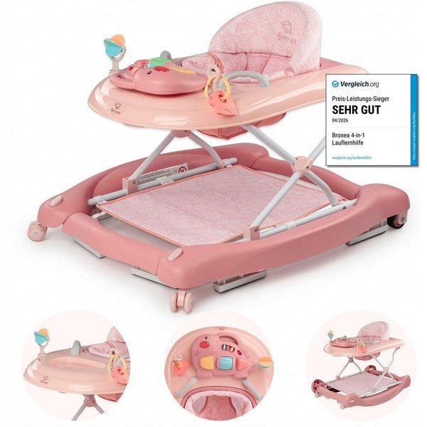 Bronea Lauflernhilfe Happy Life 5-in-1 Babywalker Gehfrei Lauflernwagen Schaukel Wippe, Ausnehmbaren Sitz, Im nu zum Schaukel, Widerstand Reifen einstellbar