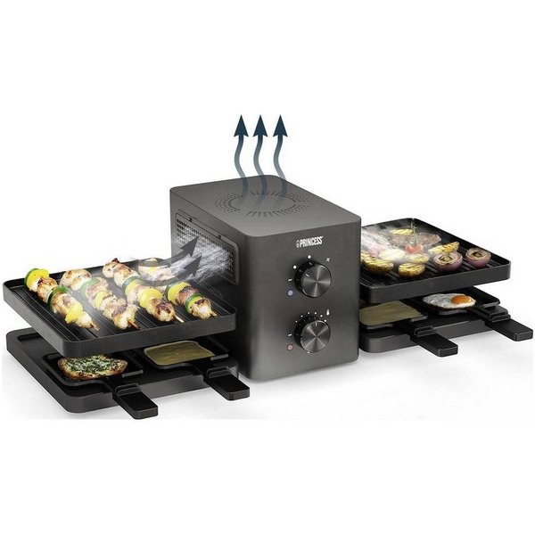 PRINCESS Raclette Princess 162660 Raclette Purify – Luftfiltersystem – Für 8 Personen, 8 Raclettepfännchen, Purify, Integriertes Luftfiltersystem, Klappbar, PFA