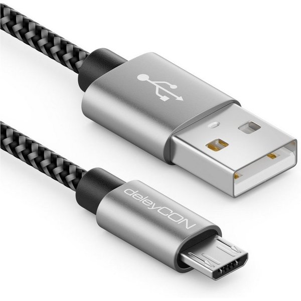 deleyCON deleyCON 0,5m Nylon Micro USB Kabel Ladekabel Datenkabel USB-Kabel