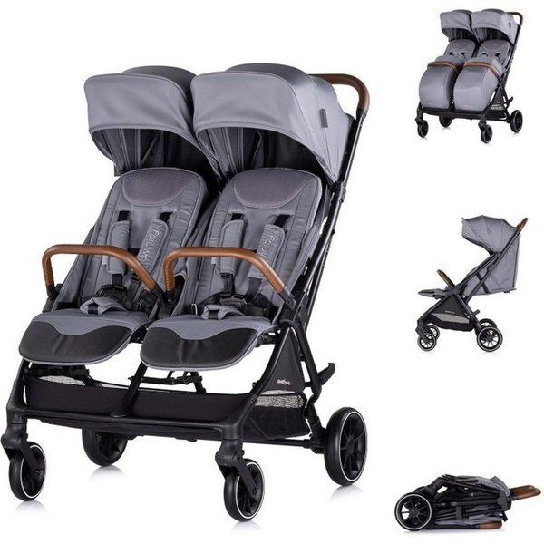 Chipolino Geschwisterwagen Twinity, Aluminium, EVA-Material, 5-Punkt-Gurt, Wickeltasche, Fußabdeckung