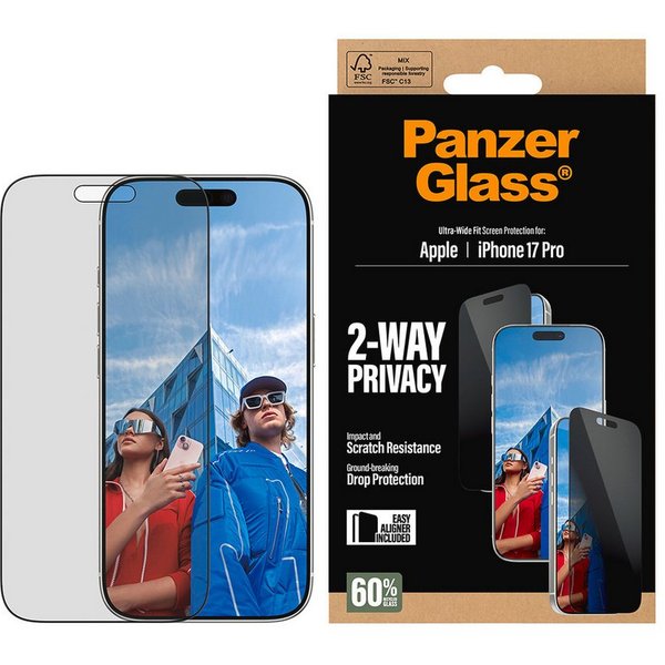 CARE by PanzerGlass Displayschutzglas 2-Way Privacy Ultra-Wide Fit Screen Protector für Apple iPhone 17 Pro, Displayschutzfolie, Schutzfolie, Bildschirmschutz, 