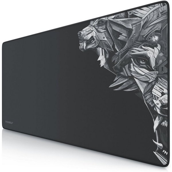 Titanwolf Gaming Mauspad XXL Speed Mousepad 900 x 400 x 3 mm, große Tischunterlage (1-St), rutschfest, abwaschbar, Geschwindigkeit & Präzision, Wolfmotiv rechts