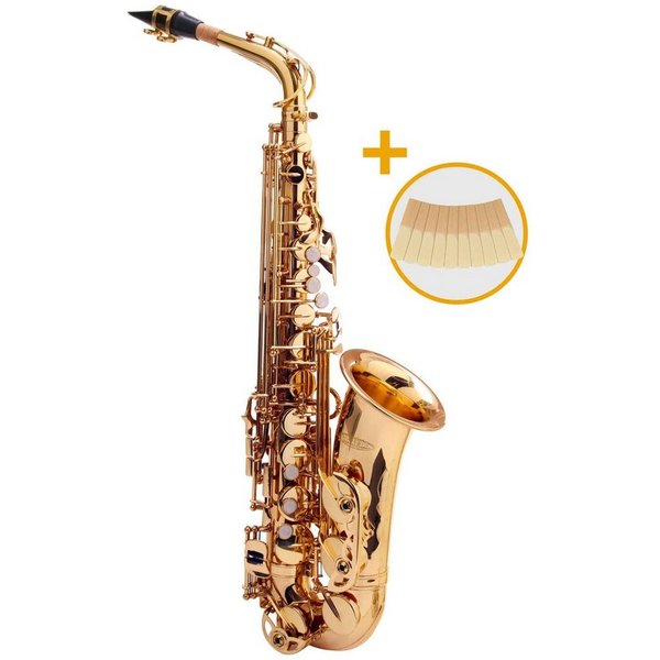 Classic Cantabile Saxophon Alt Saxophon, Alto Sax Spar-Set, 6-St., Set mit Koffer, Zubehör und Blätter, Altsaxophon mit Hoch-Fis-Klappen