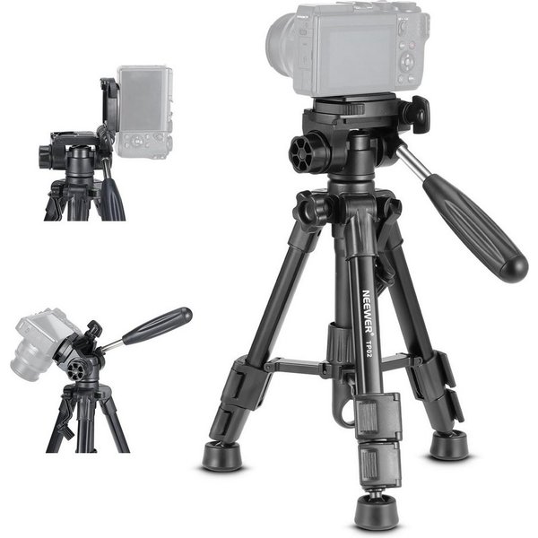 Neewer TP02 Mini Tischstativ mit 3-Wege-Kopf für Kamera, max. 2kg Tragkraft Ministativ (höhenverstellbar von 32 bis 61.5 cm)
