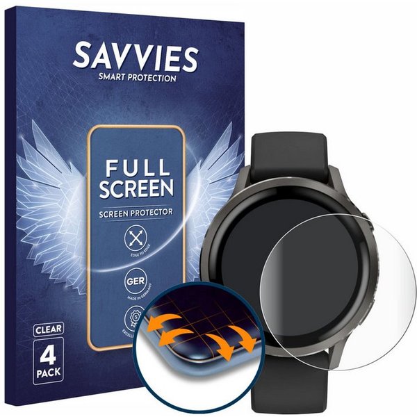 Savvies Displayschutzfolie Fullscreen Schutzfolie für Garmin Venu 4 (41 mm), 4 Stück, Displayschutz Folie Fullcover Klar Transparent