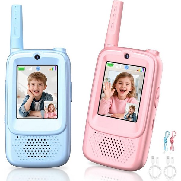 POPOLIC Walkie Talkie 2 Stück Video Walkie Talkies Kinder, Große Reichweite, (mit 4 Spracheffekten, Spielzeug Geschenke mädchen ab 3 4 5 jahre junge), Weihnacht