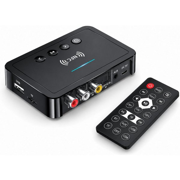 Lisabonde Bluetooth 5.4 Audio Adapter Sender & Empfänger, Optisch, NFC, LED Bluetooth-Adapter Cinch-Stecker, 3,5 mm Klinkenstecker, Micro-USB zu Cinch-Buchse, 3