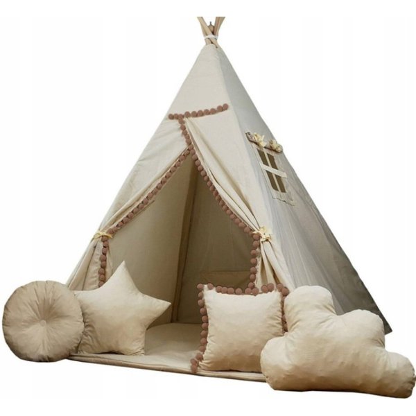 Pamek Tipi-Zelt Basic, Kinder Spielzelt, Teepee, Zelt mit Fenster, Tipizelt, Spielset, Personen: 2 (7 tlg), Sehr weiches und angenehmes Material