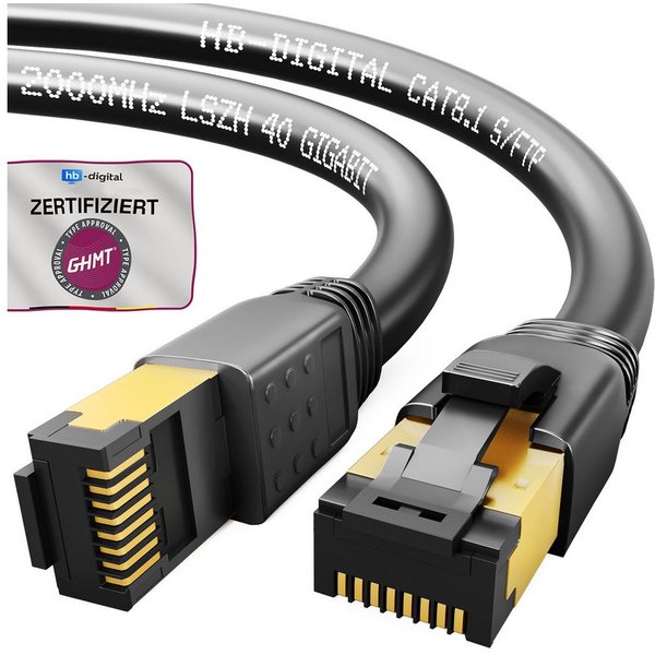 HB-DIGITAL Patchkabel CAT 8 LAN Kabel Netzwerkkabel CAT 8.1 RJ45 S/FTP LSZH Netzwerkkabel, (150 cm), Doppelte Abschirmung