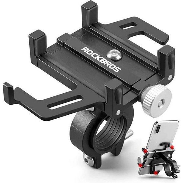 ROCKBROS Handy-Halterung Fahrrad-Handyhalter aus Aluminiumlegierung Schwarz