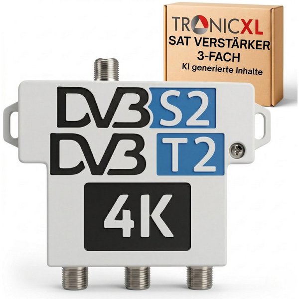 TronicXL 3-fach Verstärker Sat Splitter verteiler DVB-S2 DVB-T2 Antenne DVBT Leistungsverstärker (Antennenverstärker Antennenverteiler)