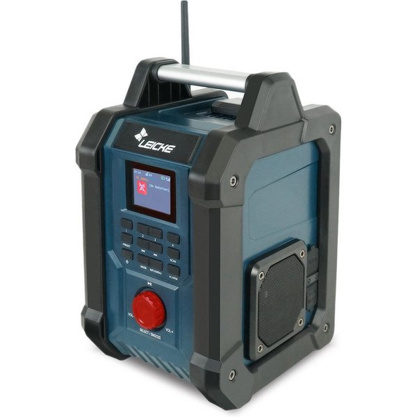 Leicke Baustellenradio DAB+, FM, BT, AUX, 4000mAh, 2×15W, LCD 2.4" Baustellenradio (Equalizer, Wecker, Schlaf-Timer, Beleuchtung, Inaktives Standby)