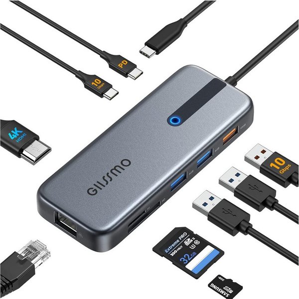 Vivitar 9-in-1-USB-C-Hub-Dockingstation mit 4K@60Hz-HDMI, 100W Power Delivery, USB-Adapter Hochgeschwindigkeits-Datenübertragung, Schnellladen, stabile Netzwerk