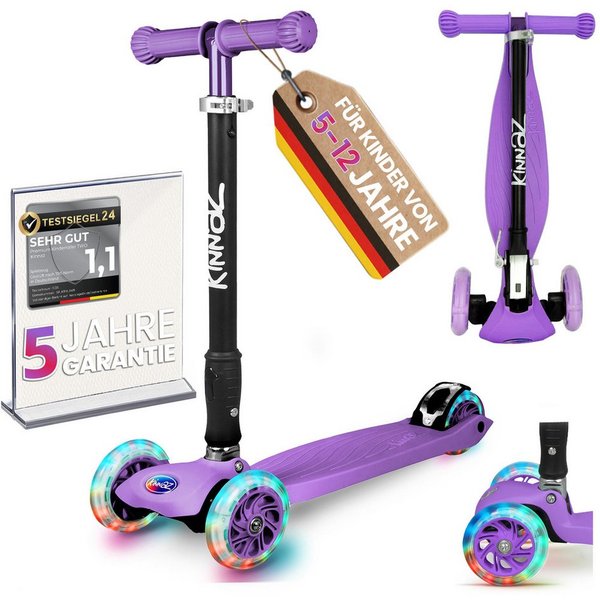 KINNAZ Dreiradscooter ab 5 Jahre, LED Räder, Höhe flexibel, faltbar, Roller Scooter Garantie, (Kinderroller, Kinnaz Two), faltbar, höhenverstellbar, LED Räder, 