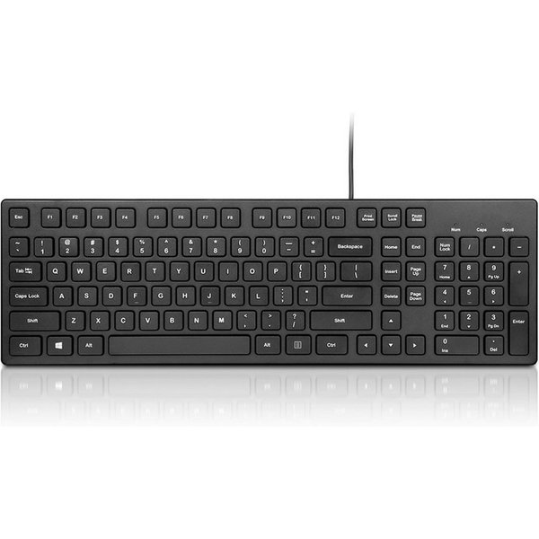 SHOU PC-Tastatur USB Kabel Schwarz 104 Tasten US Layout für PC&Laptop Büro PC-Tastatur (Geräuschloses Office-Modell mit US QWERTY,kompatibel Windows/Mac/Linux)