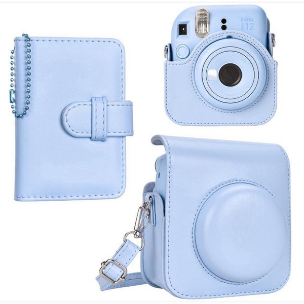 Kraftverdia Kameratasche Leder Kameratasche & Fotoalbum Set für Fujifilm Instax Mini 12