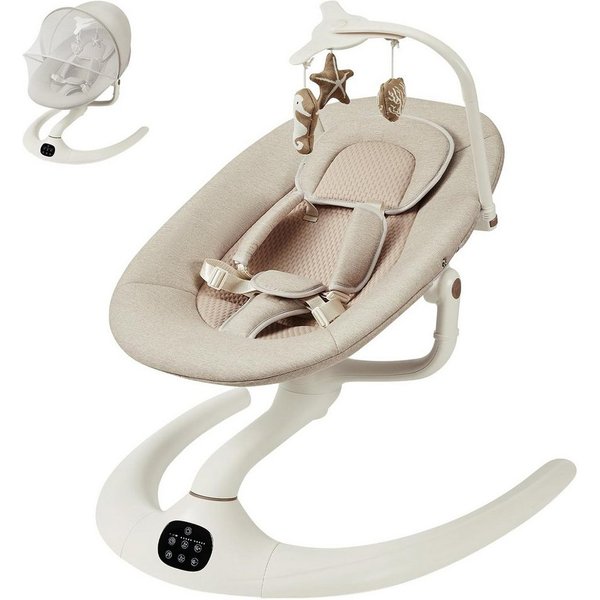 GarveeMore Babywippe Elektrische Babywippe mit Spielzeug, Babywippe mit Sicherheitsgurt, Bequeme Babyschaukel mit Hängespielzeug, Sicherheitsgurt