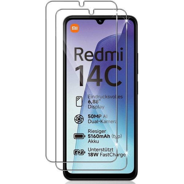 SmartUP Displayschutzglas für Xiaomi Redmi 14C Panzerfolie Display Schutz Full Screen 9H für Für Xiaomi Redmi 14C, kompletter Rundumschutz
