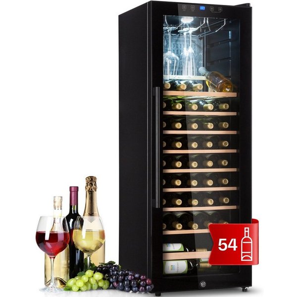 Klarstein Weinkühlschrank Barossa 54 Uno Weinkühlschrank 155 L 54 Flaschen Glastür Touch LED, für 54 Standardflaschen á 0,75l,Wein Flaschenkühlschrank Weintempe