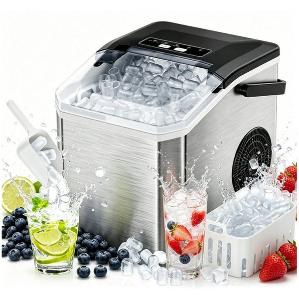 hganus Eiswürfelmaschine Ice Maker 1.3L/2 Größen/15 kg/24 H 9 Würfel in 6 Minuten, 1,3 l integrierter Wassertank, LED-Anzeige,für Küche,Büro