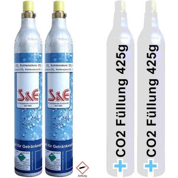 BlueCraft CO₂-Zylinder CO2-Kartusche Soda 425g für bis zu 120 Liter Sprudel Wasser, 2 St., abgefüllt in Deutschland - geeignet für SodaStream Wassersprudler