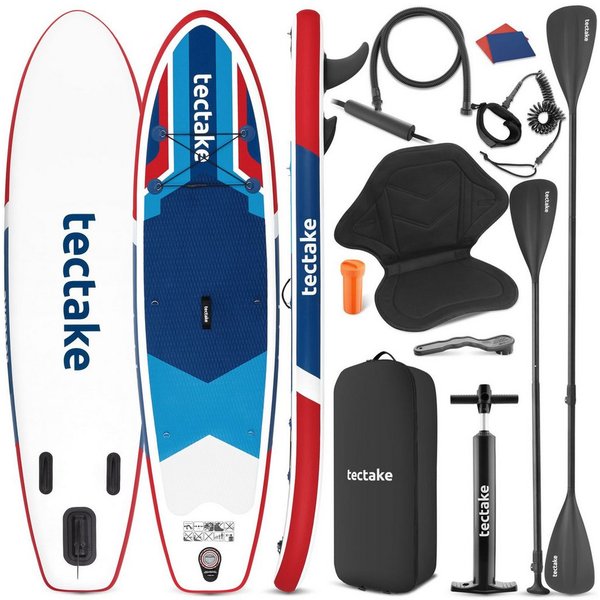 tectake SUP-Board Aufblasbares Paddle Board 2in1, Drop-Stitch, belastbar, Komplettset, Stand-up Paddle, (Sup Board Mit Kajaksitz Poseidon, in Rot/blau), Inkl. v