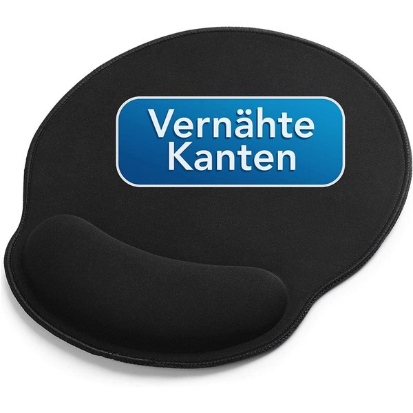 MAXLVL Mauspad mit Gelkissen - 26x23cm (Ergonomisches Mauspad mit Vernähte Kanten, 1-St., schwarz), Mousepad mit Handauflage für schonende Handgelenk Haltung