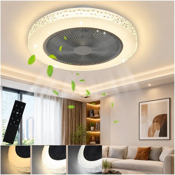 Nettlife Deckenventilator mit Licht und Fernbedienung 38W Leise LED Deckenleuchte Dimmbar, Schlafzimmer Wohnzimmer Esszimmer 49*49*20.5cm