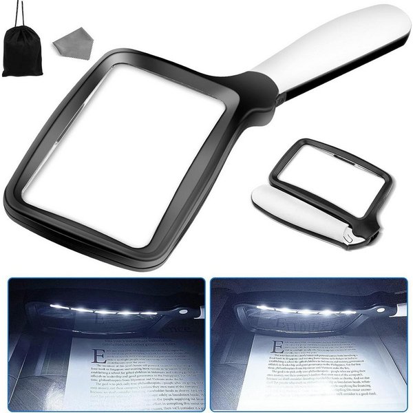 MOPUEA Lupenbrille Lupenbrille Groß Lupe mit Licht 3-Fache Einschlaglupe 5 LEDs, Klare Vergrößerung & Präzision, 1-tlg., Vielseitig & Tragbar, LED-Beleuchtung &