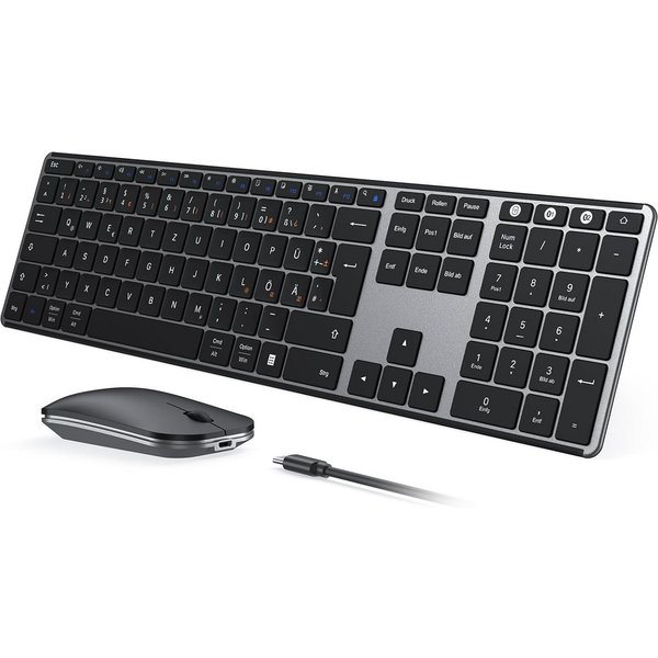 Seenda SKM64-3 Bluetooth Tastatur mit Maus Tastatur- und Maus-Set, (Wiederaufladbare Dualmodus USB & Bluetooth Tastatur aus Metal, 2 St., Tastatur&Maus(kabellos