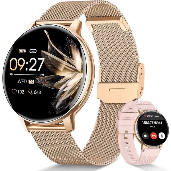 Whraills 2026 NEW Smartwatch Damen Fitnesstracker Uhr mit Anrufe,Pulsuhr,SpO2 Smartwatch (3.53 cm/1,39 Zoll, HD Touchscreen), Smartwatch für Damen mit Blutdruck