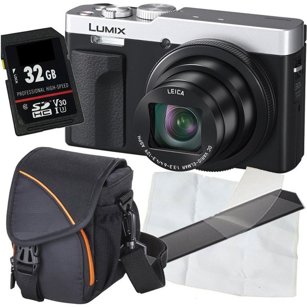 Panasonic DC-TZ99 silber Digitalkamera Set Angebot Kompaktkamera (inkl. Tasche, Karte, Mikrofasertuch, Display-Schutzfolie)