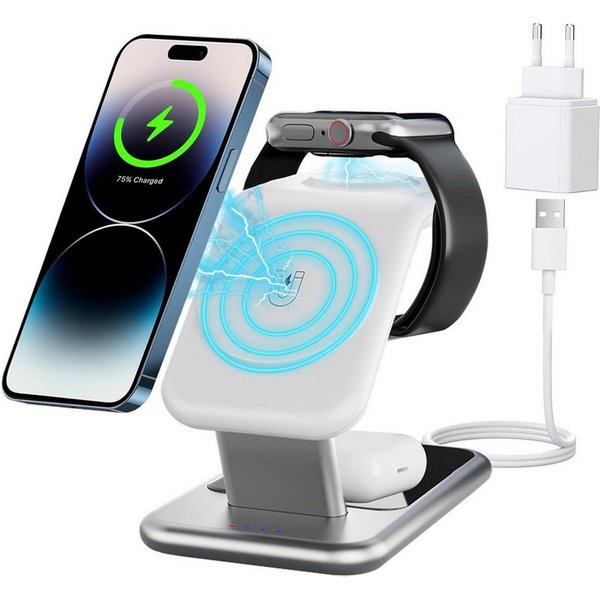 LA CUTE MagSafe Ladeständer iPhone, Apple Watch Kabelloses Laden Wireless Charger (2000,00 mA, 3-in-1 MagSafe Wireless Charger für iPhone, Apple Watch und AirPo