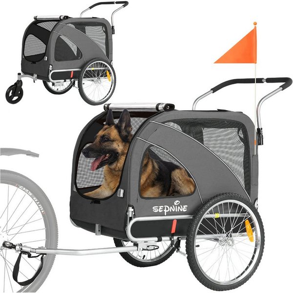 SEPNINE Fahrradhundeanhänger 2 in 1 Faltbarer Anhänger mit Feststellbremse, für M/XL Hunde