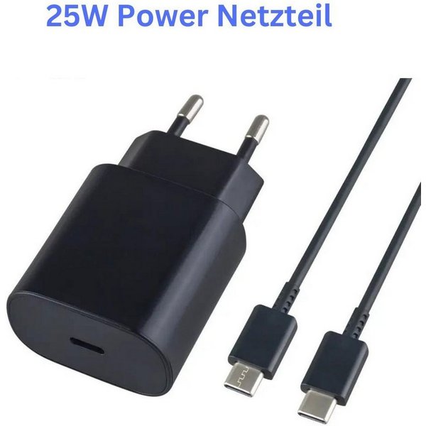 Alpha Electronics Schnellladegerät USB C passt für Samsung Galaxy S23 S22 S21 S20 Ultra USB-Ladegerät (3000 mA, Spar Set, 1x Adapter USB-C 25 Watt +1x Ladekabel