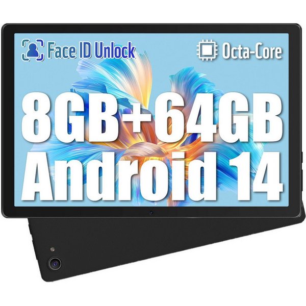 BUFO 10 Zoll 64GB ROM, HD Display, 5000 mAh, WiFi 6 Bluetooth Tablet (10", 64 GB, Android 14, 2,4G/5G WiFi, mit Blaulichtfilter, OTG-Übertragung, Gesichtsauthen