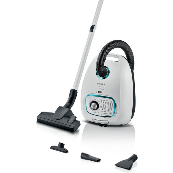 BOSCH Bodenstaubsauger Serie 4 ProHygienic BGD41HYG, ideal für Allergiker, Hygiene-Filter, 600 W, mit Beutel, 10 Jahre Motorgarantie, integriertes Zubehör, lang