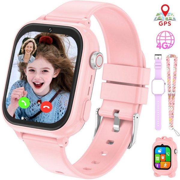 Vashoy Kinderuhr T59/T53 Smartwatch Kinder mit GPS,Kindgerecht sicher Smartwatch (5 cm/1.83 Zoll, RTOS/4G (LTE) 4G Telefonfunktionen Smartwatch, 6-tlg., Mit App