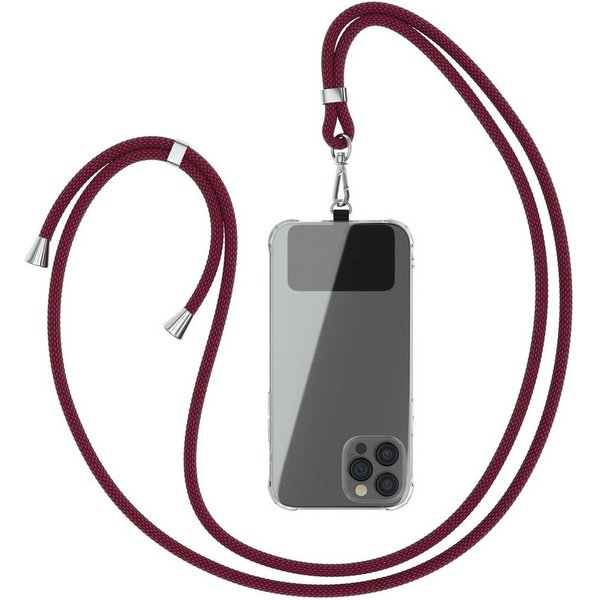 EAZY CASE Handykette Universal für jedes Smartphone zum Umhängen, Universal Handykette mit abnehmbaren Band mit Karabiner Bordeaux Rot