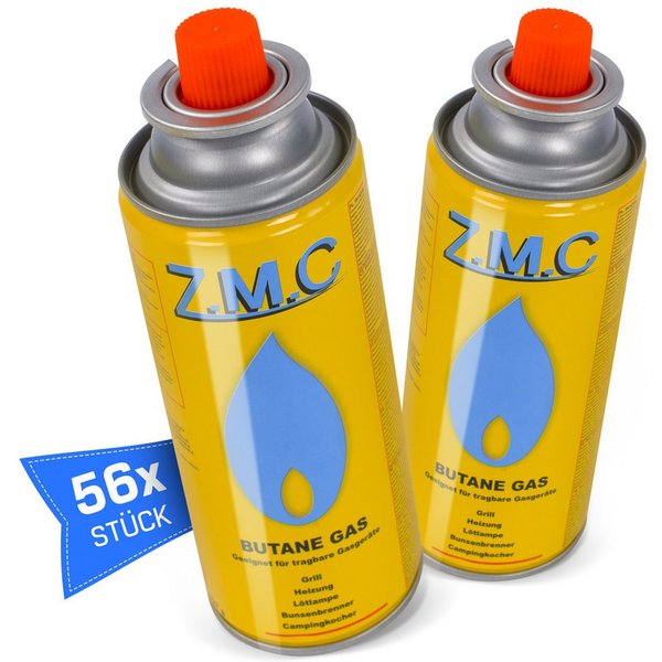ZMC Gaskartusche Butan Gas Kartusche 227g Butangas Bajonett-Anschluss Gaskartusche, Zubehör für Gaskocher Campingkocher Brenner Gasheizung Gasbrenner, 56 St., M