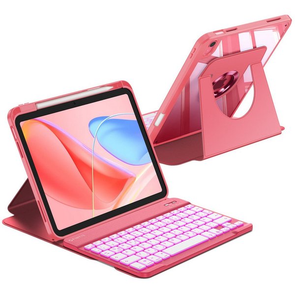 Fintie mit 360° drehbare Hülle für iPad A16 11/10. Generation 11/10,9 Zoll Tastatur (7-farbige Hintergrundbeleuchtung magnetisch Bluetooth-Tastatur)