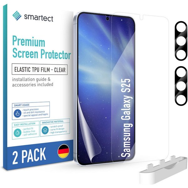 smartect Displayschutzfolie TPU Schutzfolie 2 + 2 Stück für Samsung Galaxy S25 (Display + Kamera) für Samsung Galaxy S25, Set, 2 Stück, Ultra-klar, Kratzfest, B