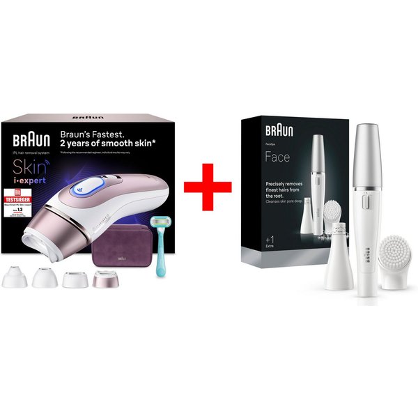 Braun IPL-Haarentferner PL7431 & Face 810, 400000 Lichtimpulse, 4 smarte Aufsätze & FaceSpa Gesichtsepilierer & Reinigungssystem