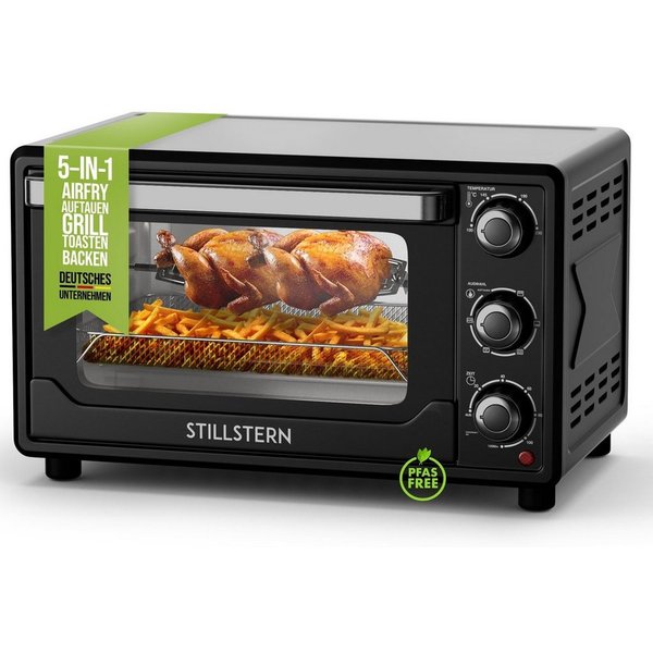 Stillstern Minibackofen MB25-MX 2G (25L) Deutsche Version, Ofenhandschuhe, Rezeptheft, Drehspieß, Timer, Innenbeleuchtung